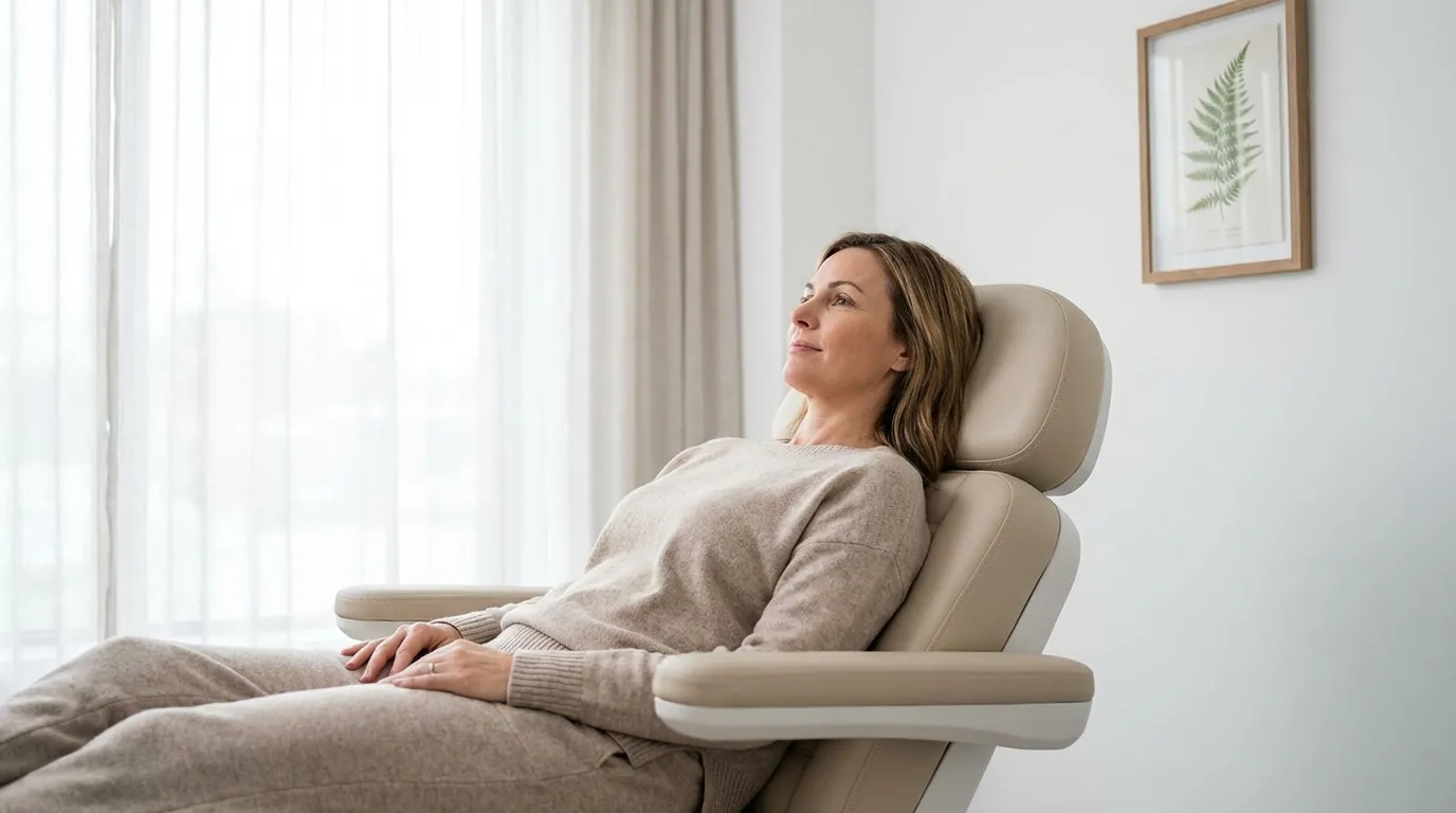 Patient relaxing in treatment chair during Botox appointment at Tampa Bay Dermatology