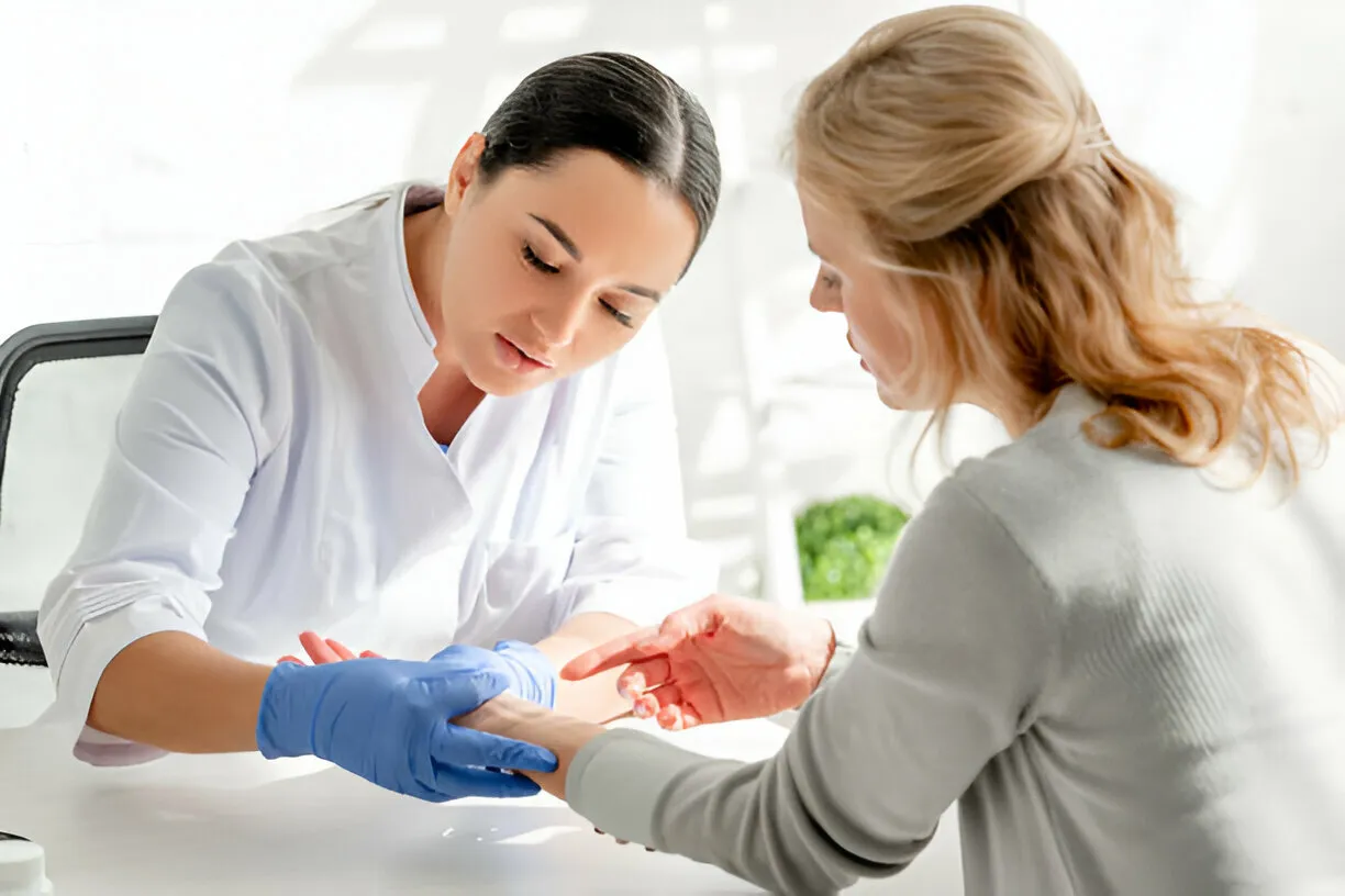 Cosmetic dermatology treatment being administered to a patient