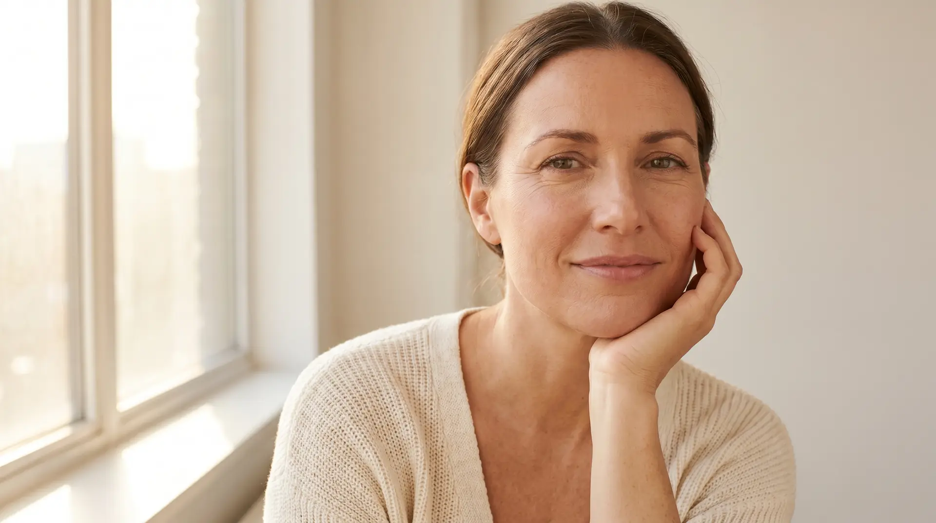 Woman with calm, confident expression considering Daxxify vs Botox treatment options