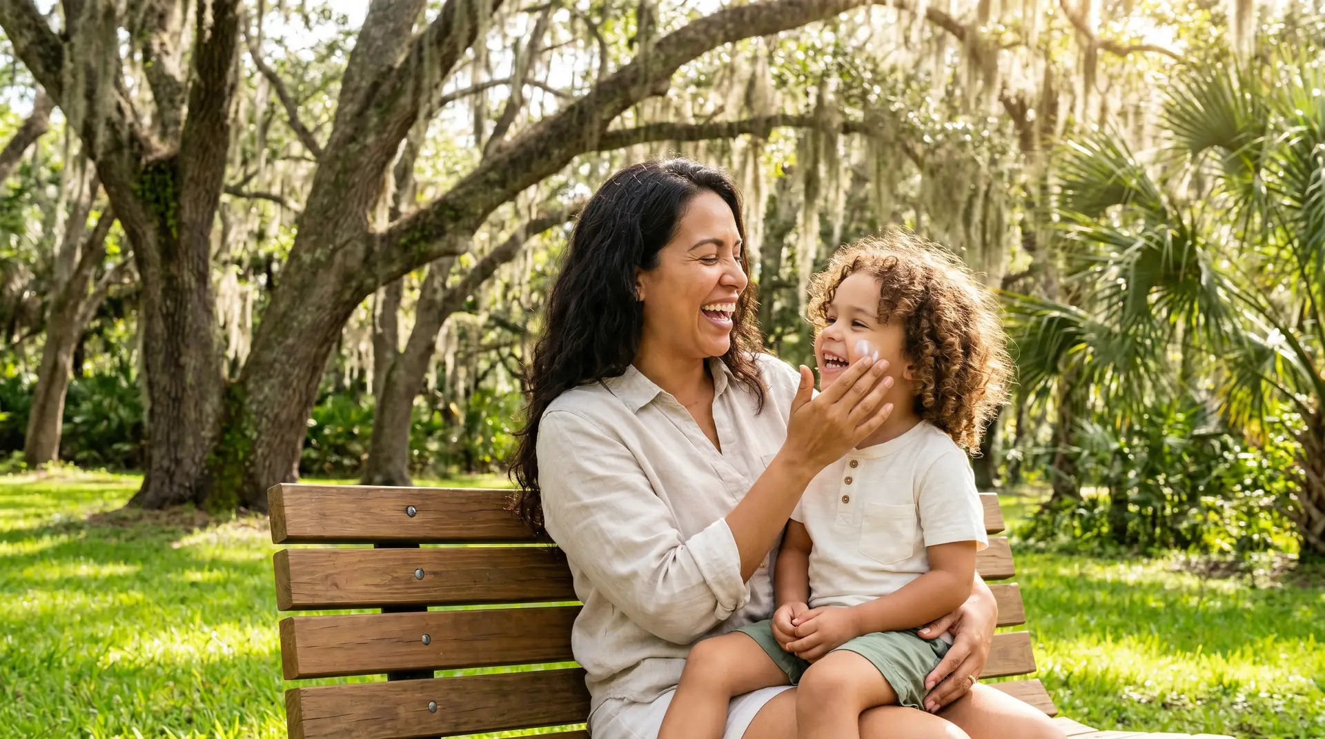 Parent applying sunscreen to happy child in Tampa, expert pediatric skin care starts with sun protection