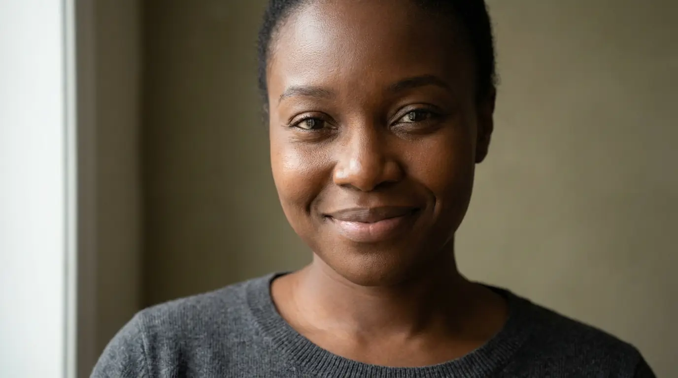 Portrait of a smiling Black woman with healthy, glowing skin